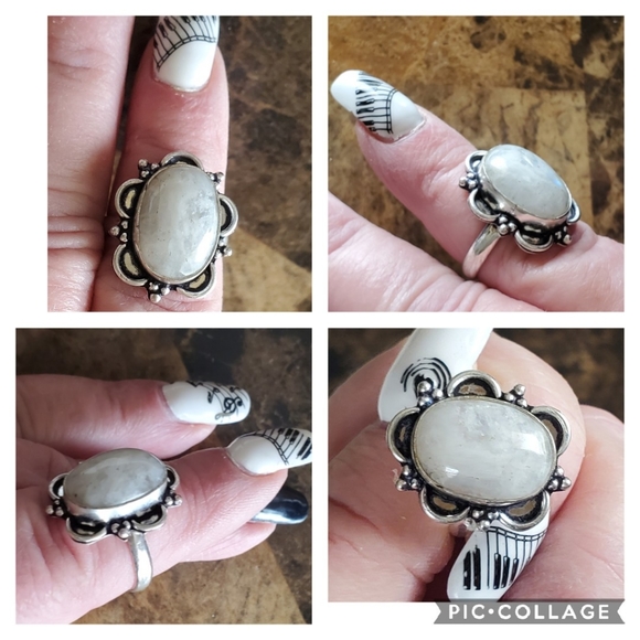 Genuine Rainbow Moonstone Ring Size 9 - Picture 4 of 8